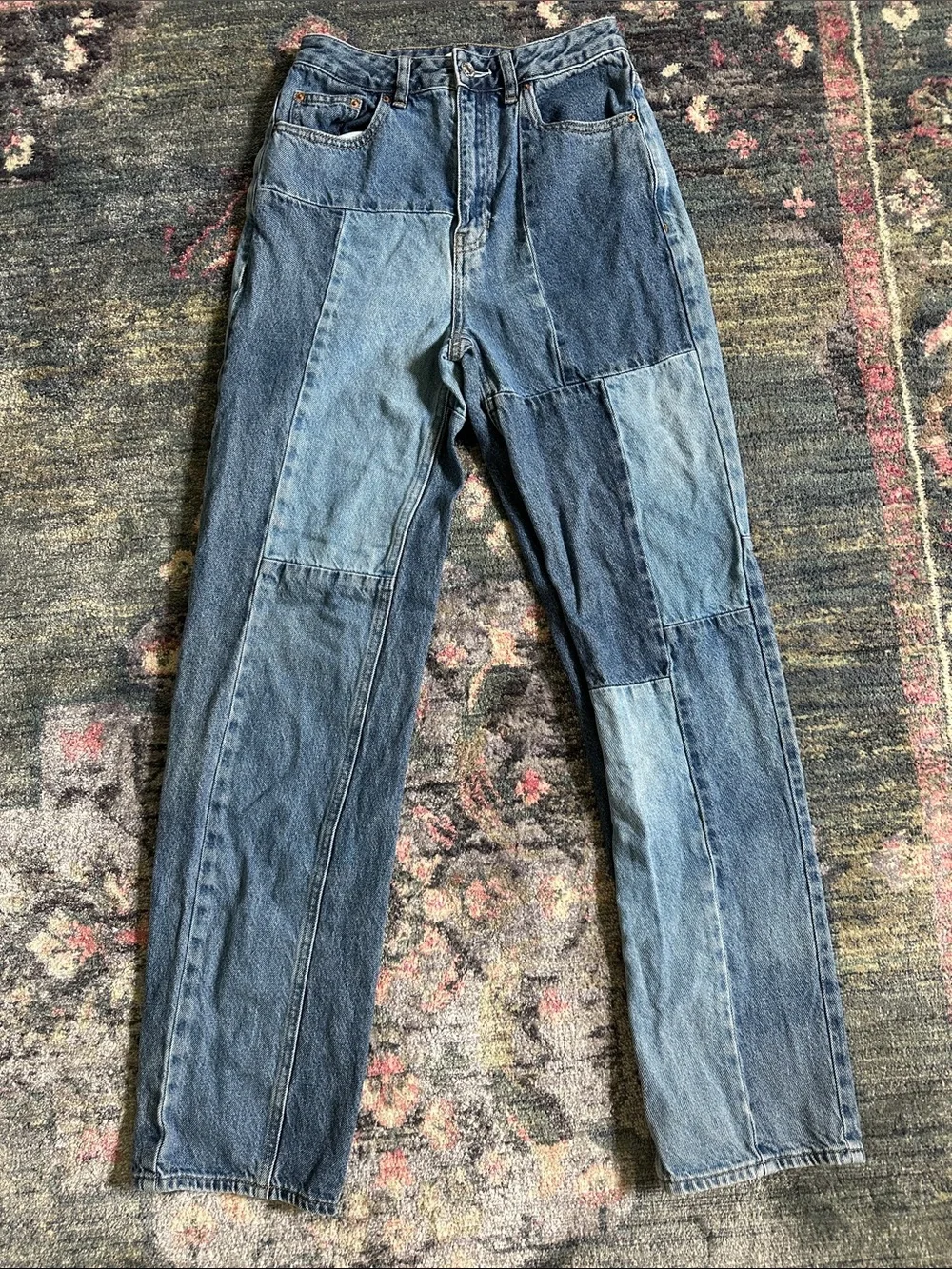 PacSun 90s Boyfriend Patchwork Two-Tone Blue Jeans Like New Size 26 100% Cotton